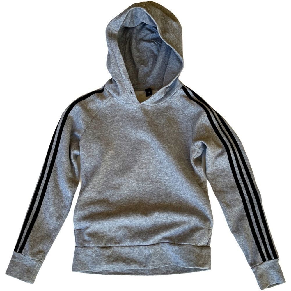 Adidas Women’s XS Grey Hoodie with 2 Front pockets and side black stripes 